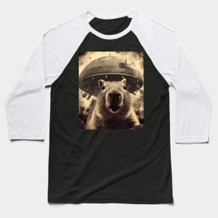 Capybara Selfie with UFOs Weird Baseball T-Shirt